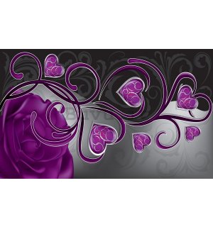 Quadro su tela: Cuoricini e rose (viola) - 75x100 cm