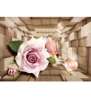 Quadro su tela: Tunnel di legno e rose - 75x100 cm