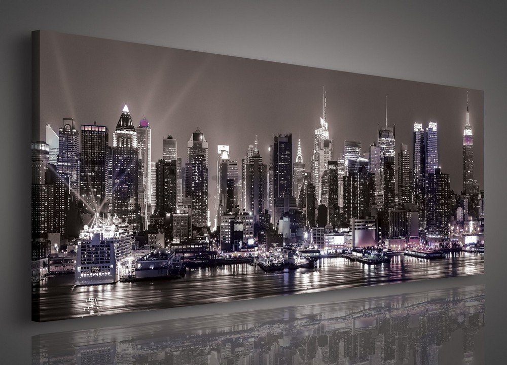 Quadro su tela: New York di notte - 145x45 cm