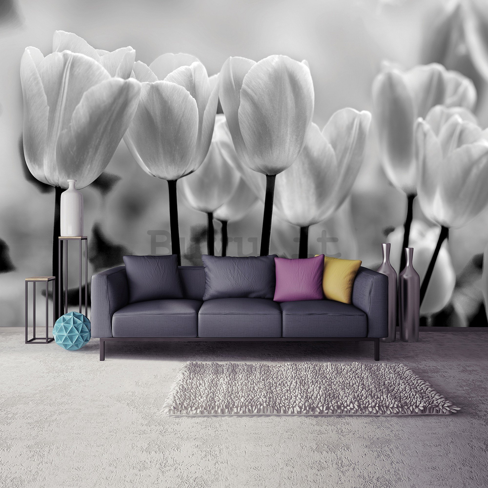 Fotomurale in TNT: Tulipani bianchi e neri - 416x254 cm