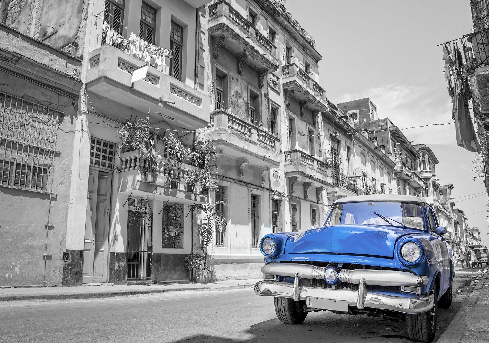 Fotomurale in TNT: Auto blu dell'Avana - 104x152,5 cm