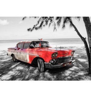 Fotomurale in TNT: Cuba auto rossa sul mare - 104x152,5 cm