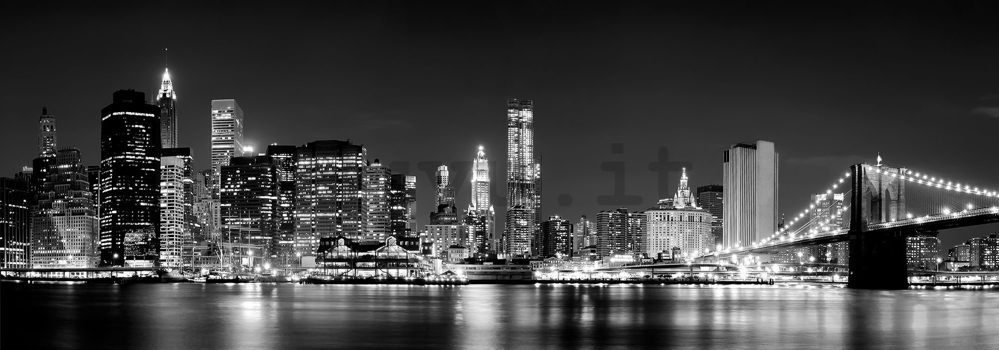 Fotomurale: N.Y. di notte (bianco e nero) - 624x219 cm