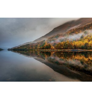 Fotomurale: Foresta d'autunno nella nebbia e nel lago - 368x254cm