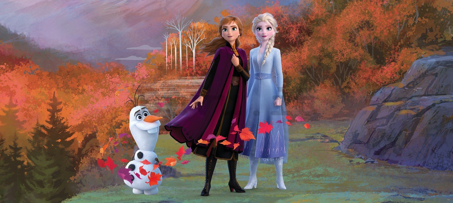 Fotomurale in TNT: Frozen II Anna, Elsa, Olaf (2) (panorama) - 202x90 cm