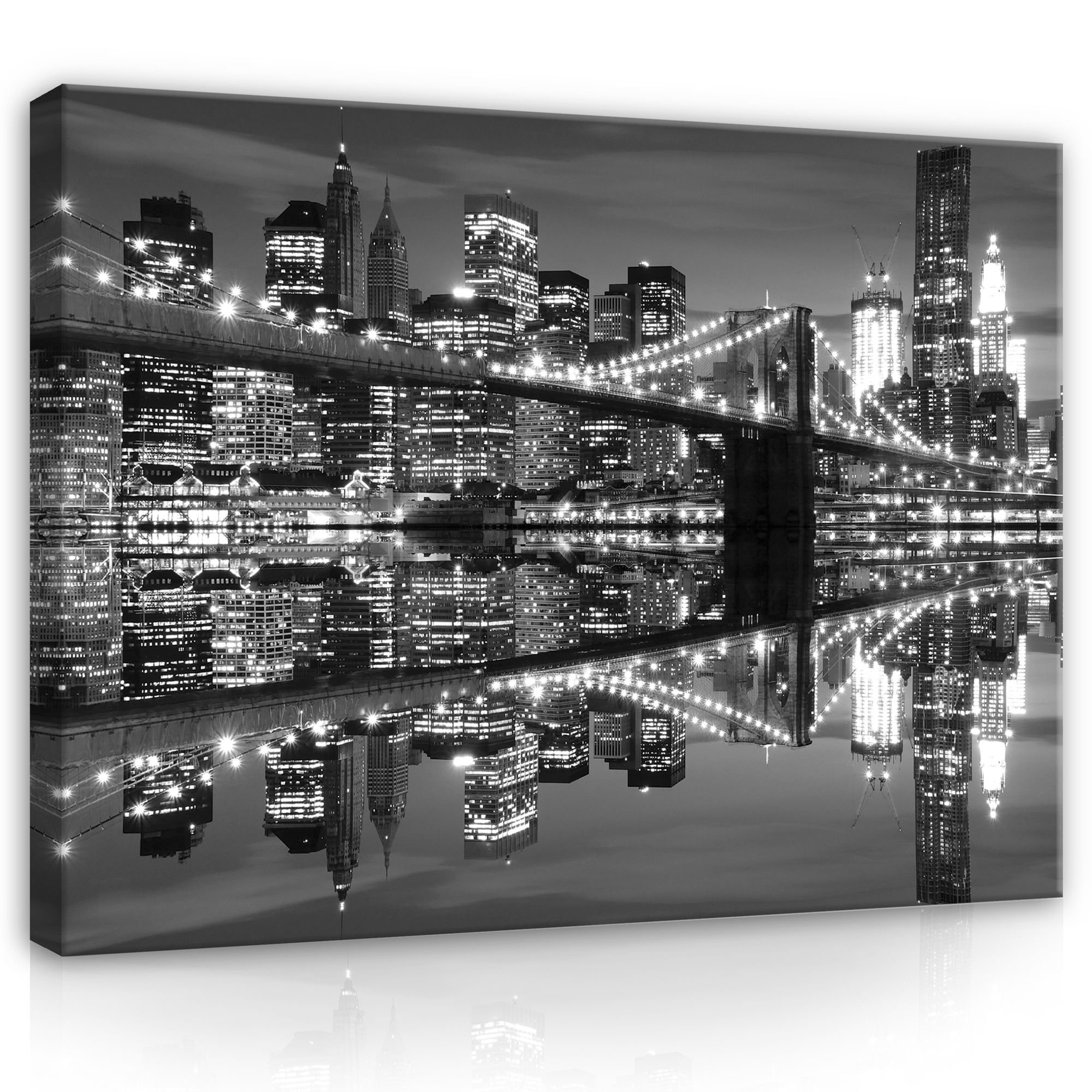 Quadro su tela: Brooklyn Bridge in bianco e nero (3) - 80x60 cm