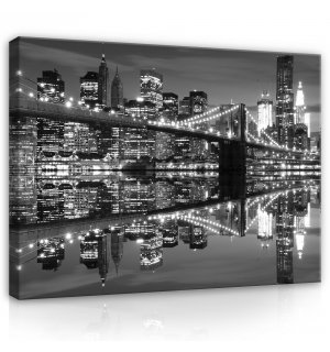 Quadro su tela: Brooklyn Bridge in bianco e nero (3) - 80x60 cm