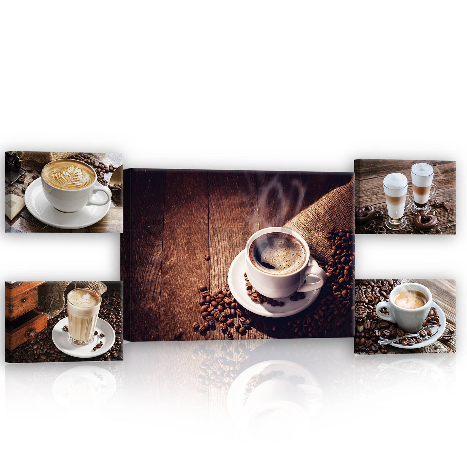 Quadro su tela: Coffee break - set 1pz 70x50 cm e 4pz 32,4x22,8 cm