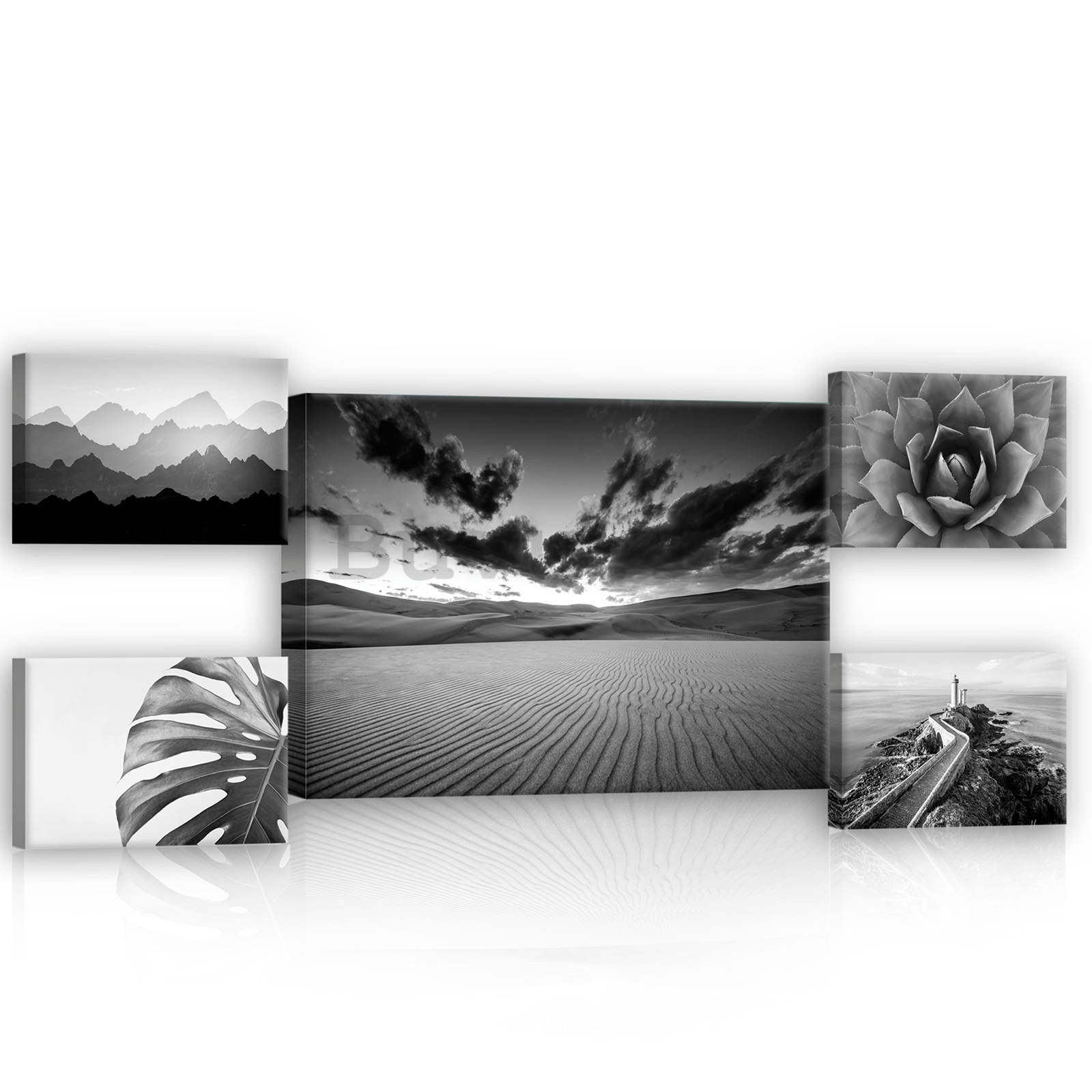 Quadro su tela: Viste in bianco e nero (1) - set 1pz 70x50 cm e 4pz 32,4x22,8 cm
