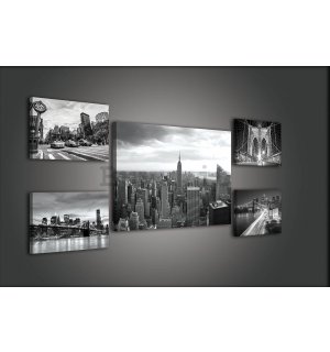 Quadro su tela: New York in bianco e nero (1) - set 1pz 70x50 cm e 4pz 32,4x22,8 cm