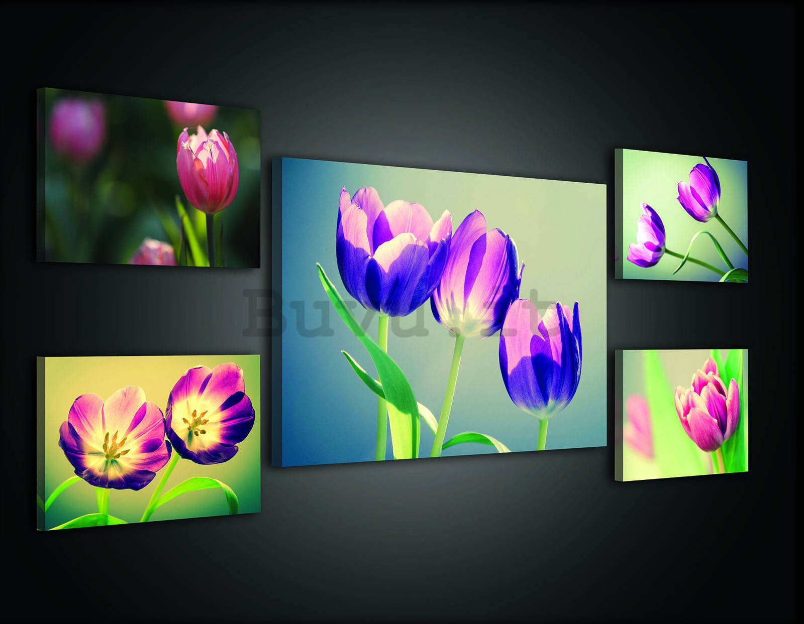 Quadro su tela: Tulipani (2)  - set 1pz 70x50 cm e 4pz 32,4x22,8 cm