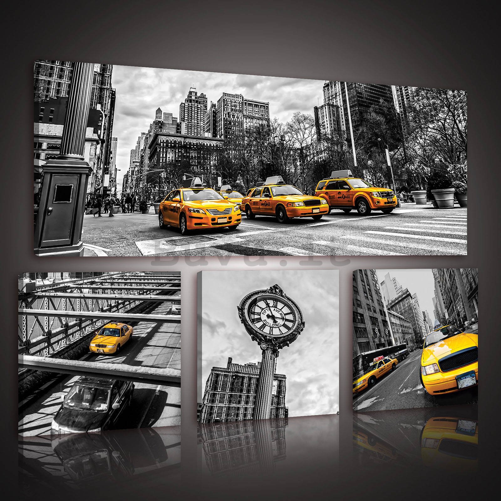 Quadro su tela: New York Taxi (1) - set 1pz 80x30 cm e 3pz 25,8x24,8 cm