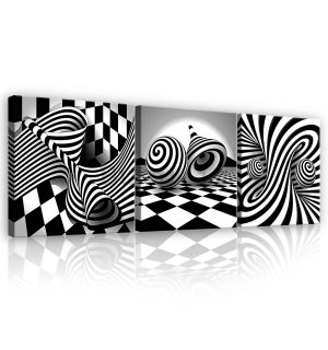 Quadro su tela: Spirali e cubi in bianco e nero 3D - set 3pz 25x25cm