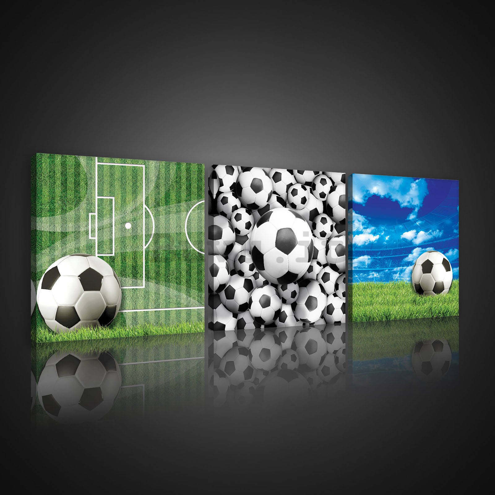 Quadro su tela: Palloni da calcio - set 3pz 25x25cm