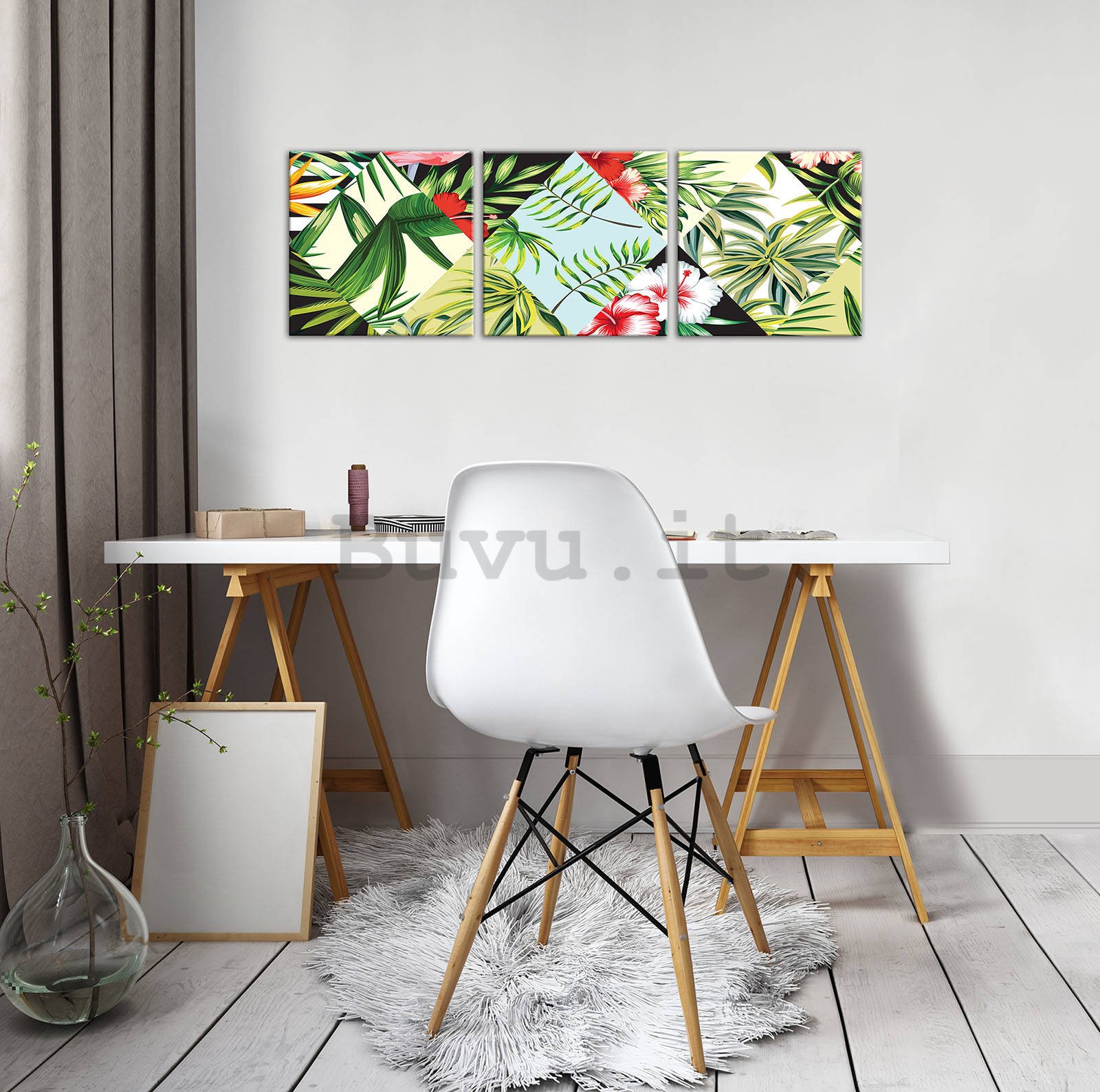 Quadro su tela: Flora tropicale dipinta (1) - set 3pz 25x25cm