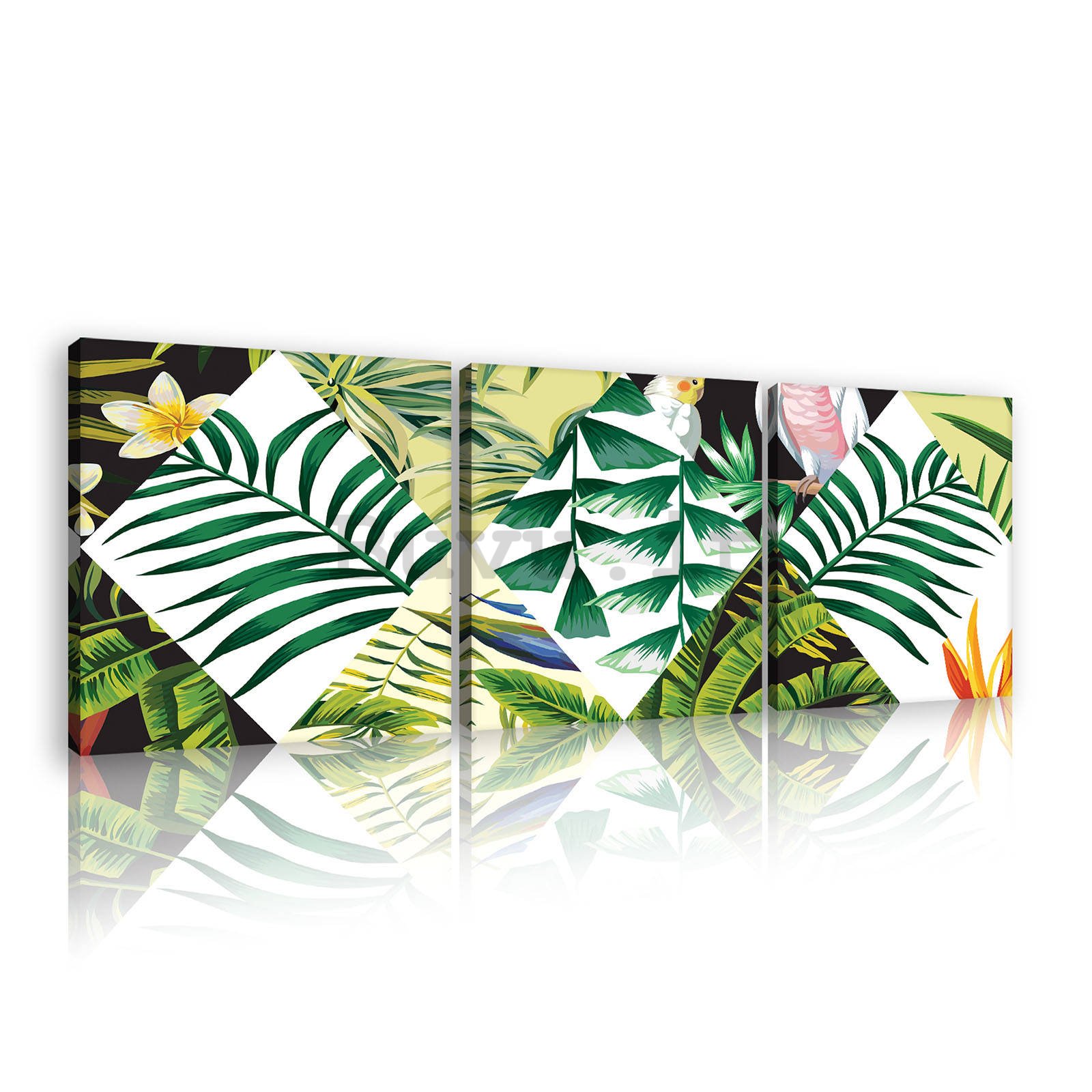 Quadro su tela: Flora tropicale dipinta (2) - set 3pz 25x25cm