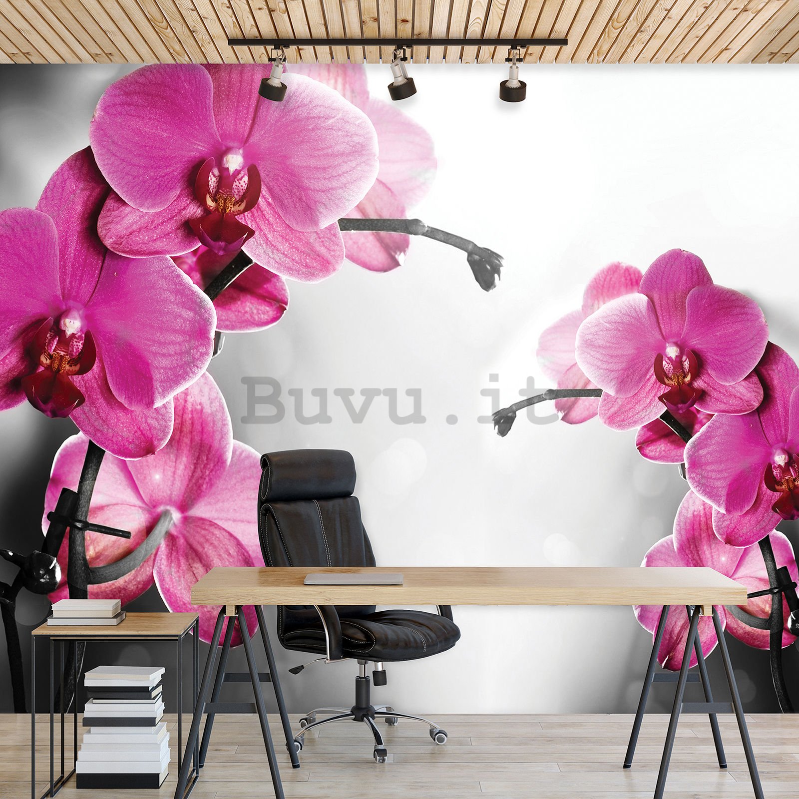 Fotomurale in TNT: Orchidea su sfondo grigio - 152,5x104 cm