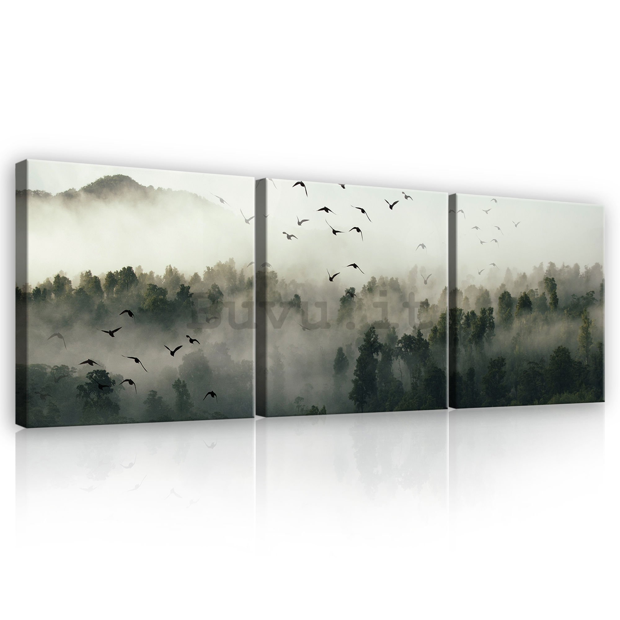 Quadro su tela: La foresta nebbiosa - set 3pz 25x25cm
