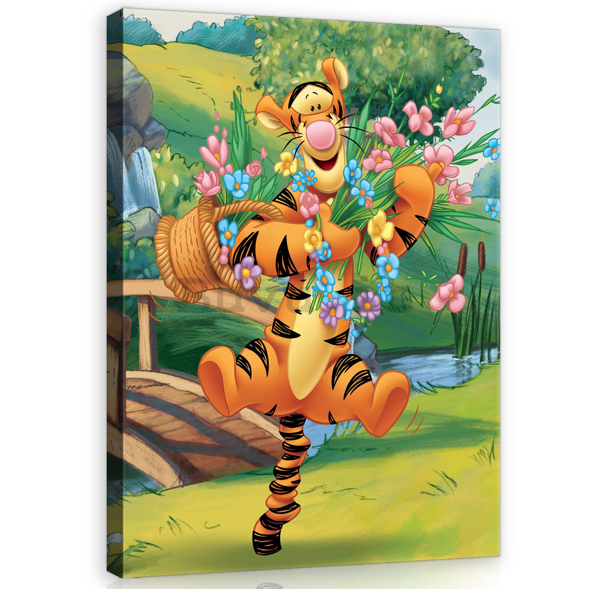Quadro su tela: Winnie Pooh (Tigre e fiori) - 75x100 cm