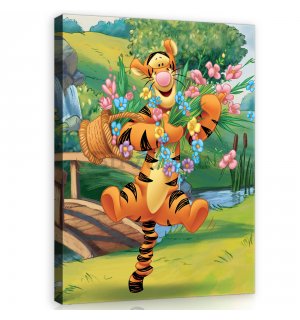 Quadro su tela: Winnie Pooh (Tigre e fiori) - 75x100 cm