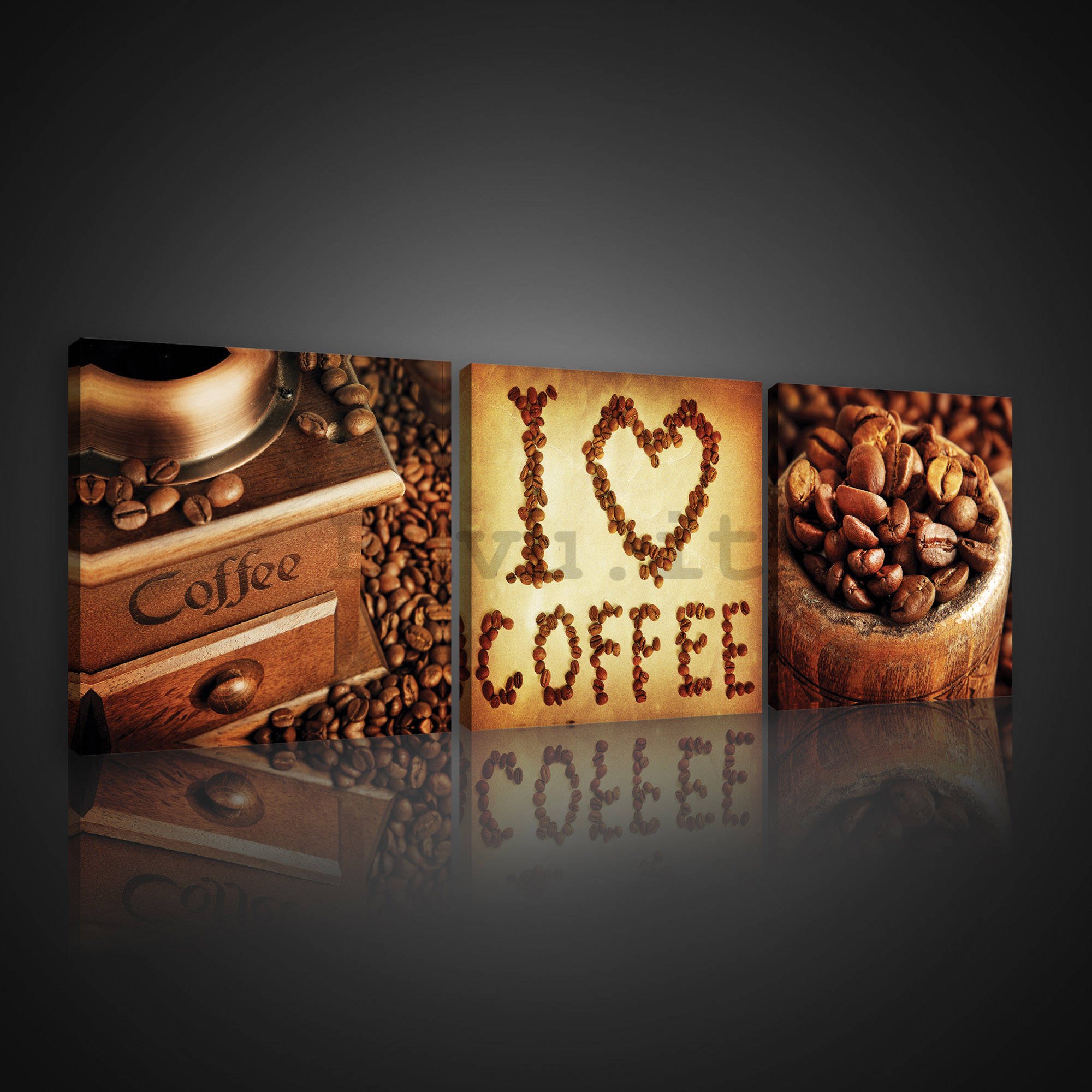 Quadro su tela: I Love Coffee - set 3pz 25x25cm