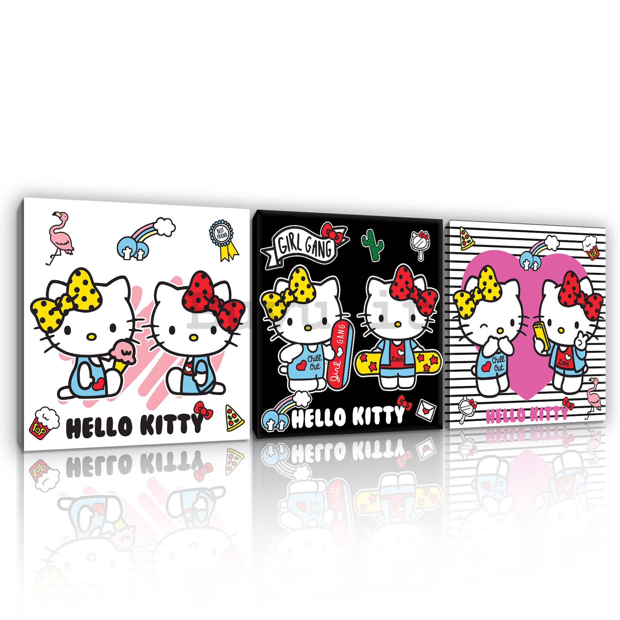 Quadro su tela: Hello Kitty (2) - set 3pz 25x25cm