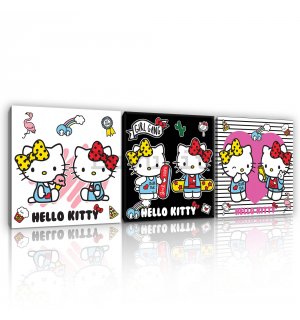 Quadro su tela: Hello Kitty (2) - set 3pz 25x25cm