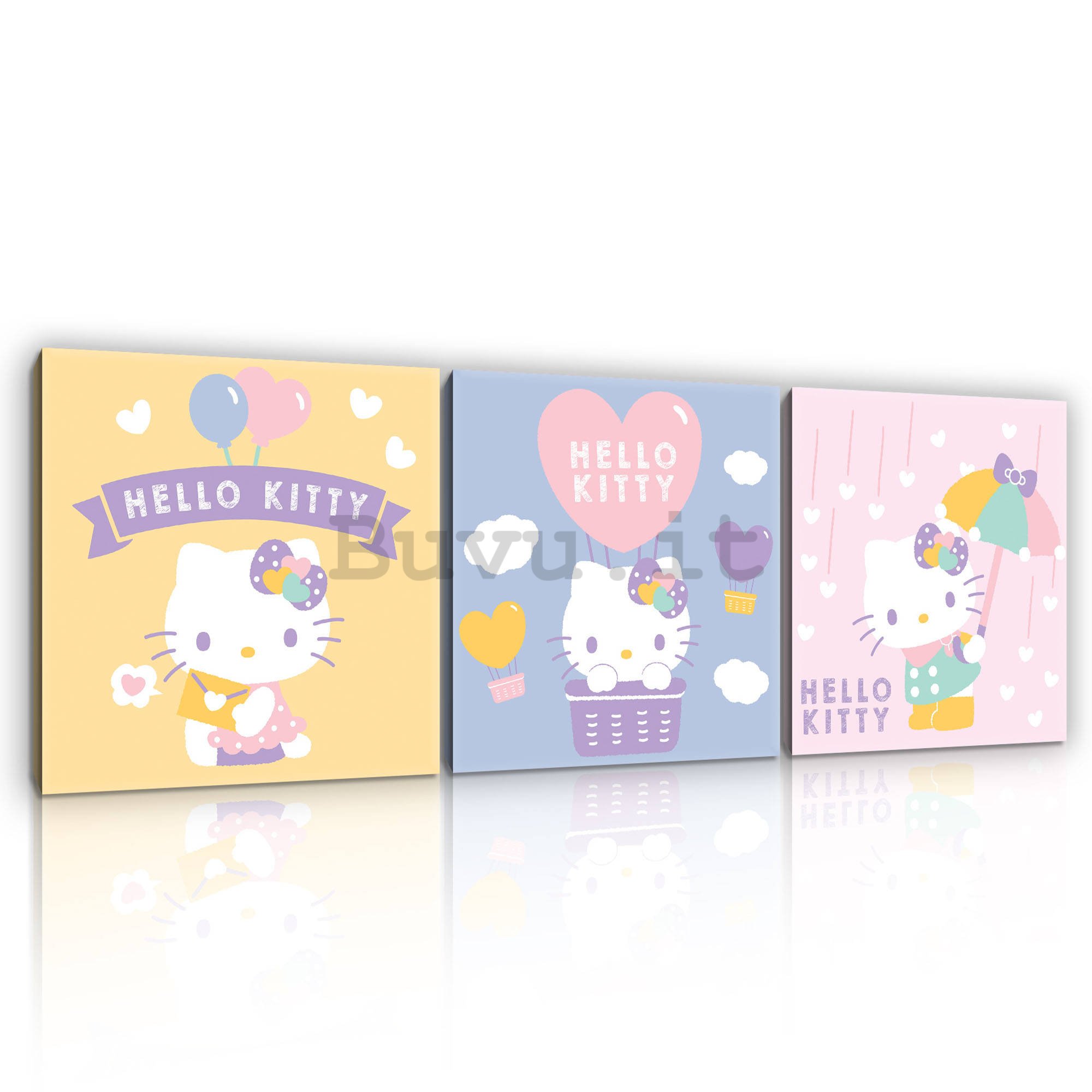 Quadro su tela: Hello Kitty (3) - set 3pz 25x25cm