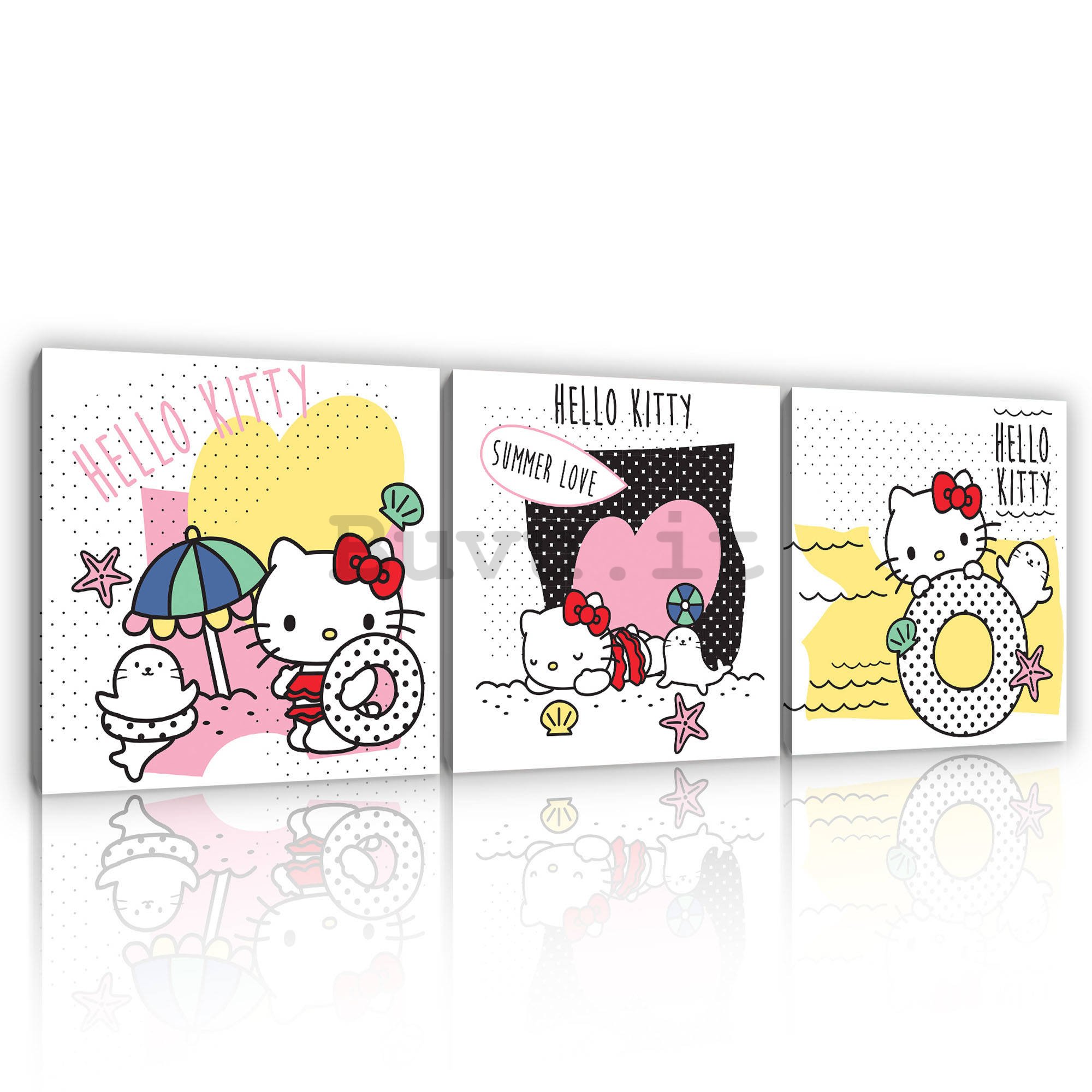 Quadro su tela: Hello Kitty (4) - set 3pz 25x25cm