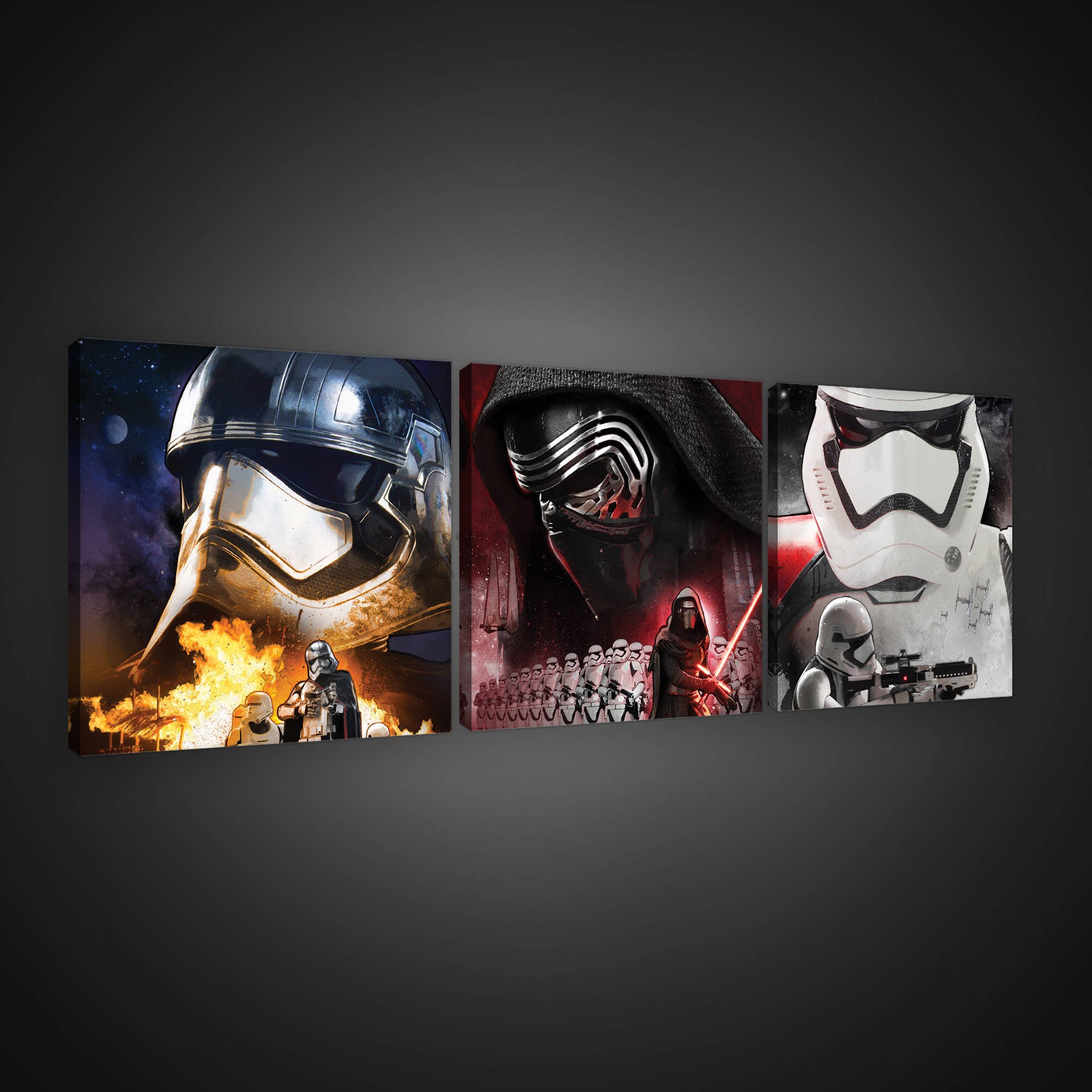 Quadro su tela:  Star Wars Phasma, Kylo Ren, Stormtrooper - set 3pz 25x25cm