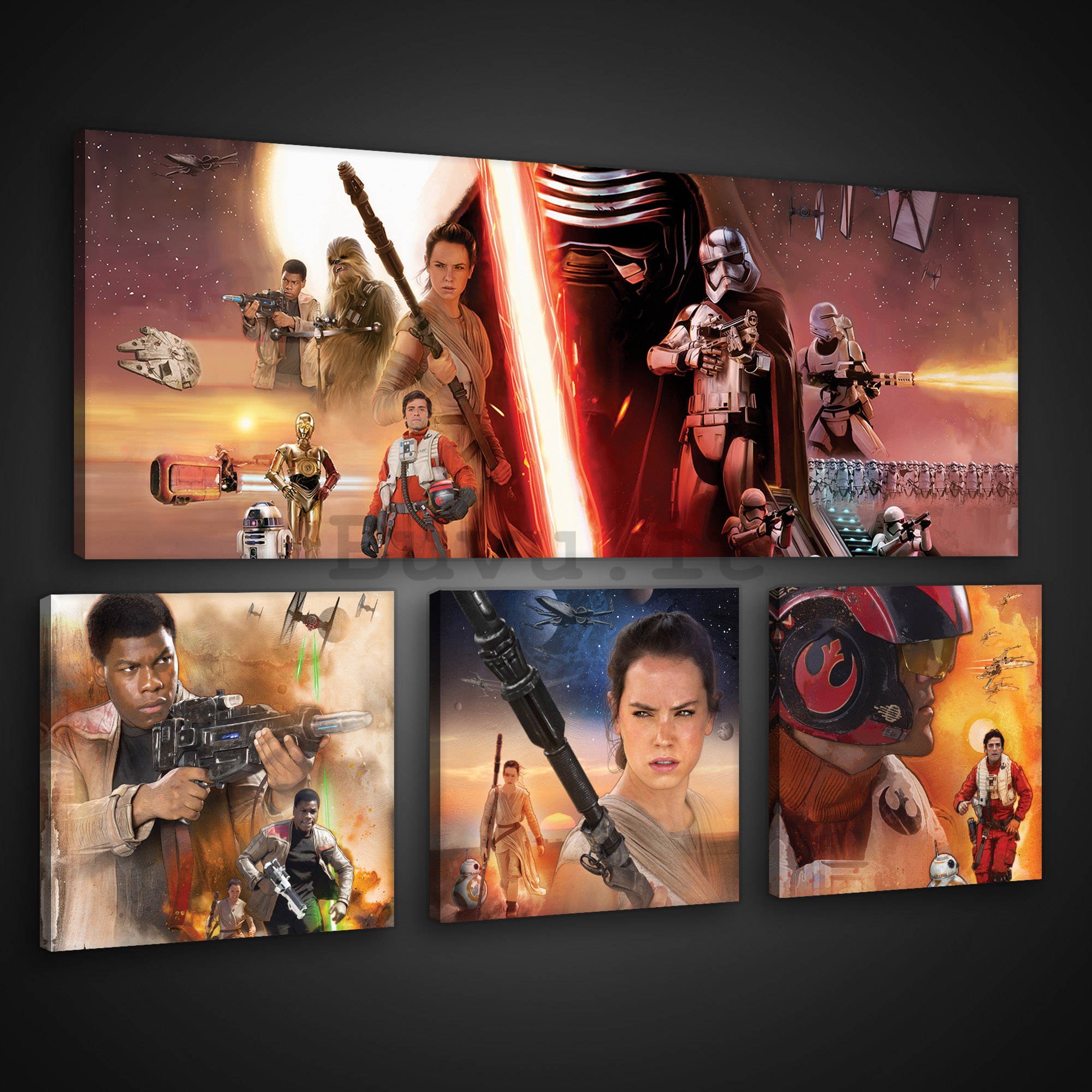 Quadro su tela: Star Wars The Force Awakens - set 1pz 80x30 cm e 3pz 25,8x24,8 cm