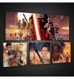 Quadro su tela: Star Wars The Force Awakens - set 1pz 80x30 cm e 3pz 25,8x24,8 cm
