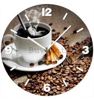 Orologio da parete in vetro: Caffè e cannella - 34 cm