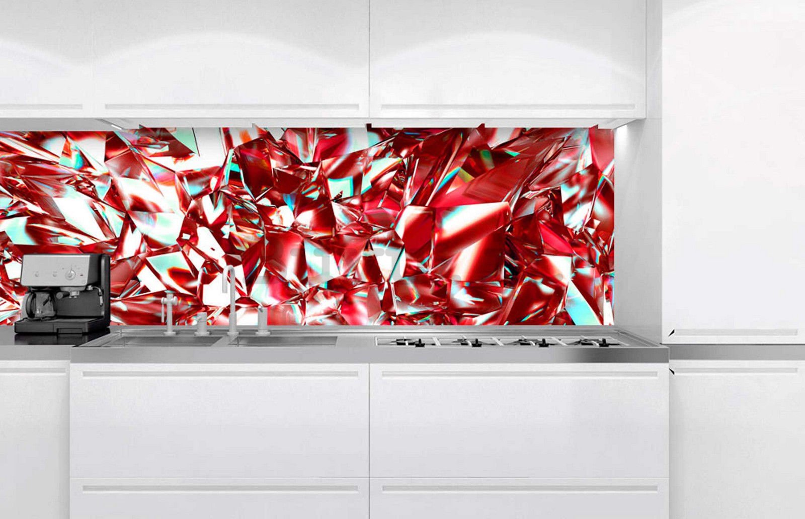 Carta da parati lavabile autoadesiva per cucina - Cristalli rossi, 180x60 cm