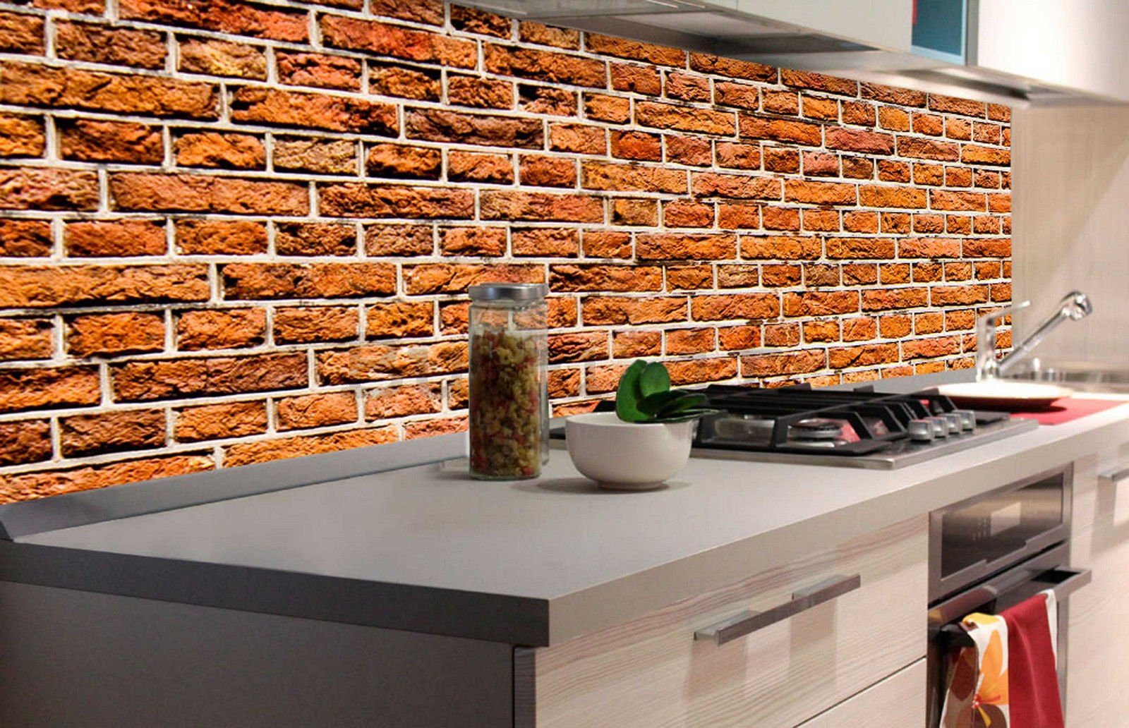 Carta da parati lavabile autoadesiva per cucina - Muro di mattoni, 180x60 cm