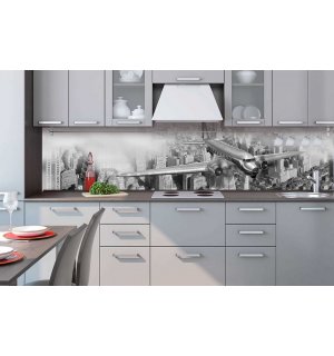 Fotomurale lavabile autoadesiva per cucina - Aereo in bianco e nero, 260x60 cm