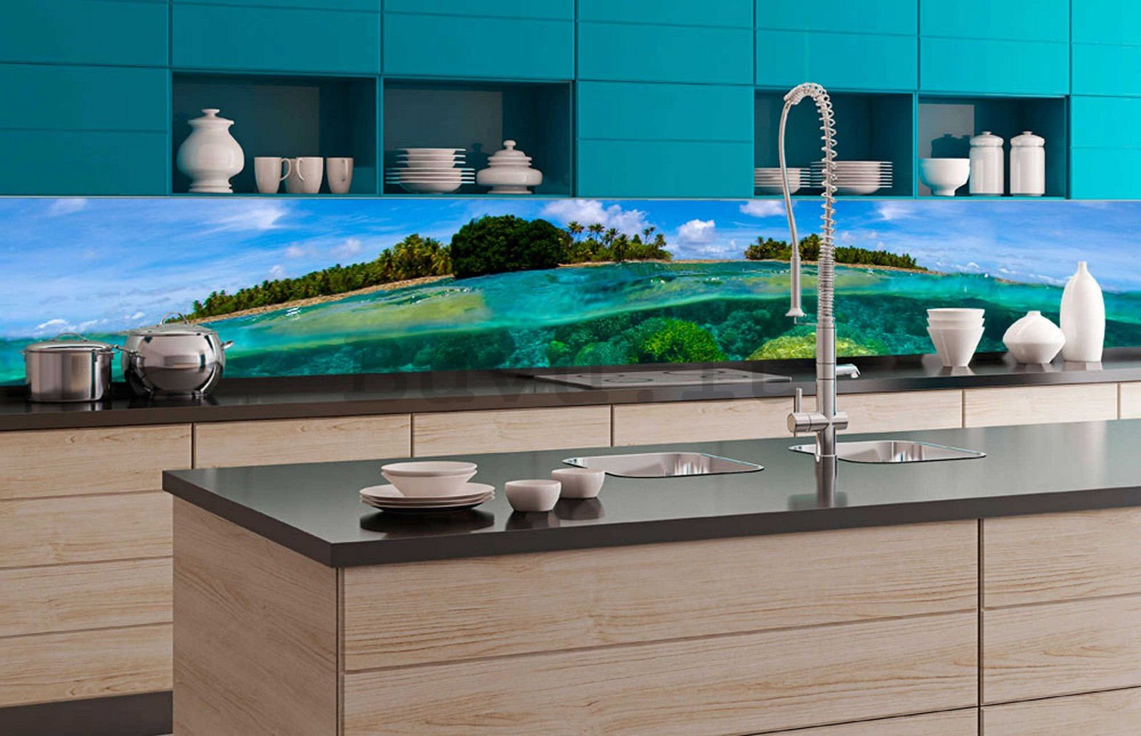 Fotomurale lavabile autoadesiva per cucina - Barriera corallina, 350x60 cm