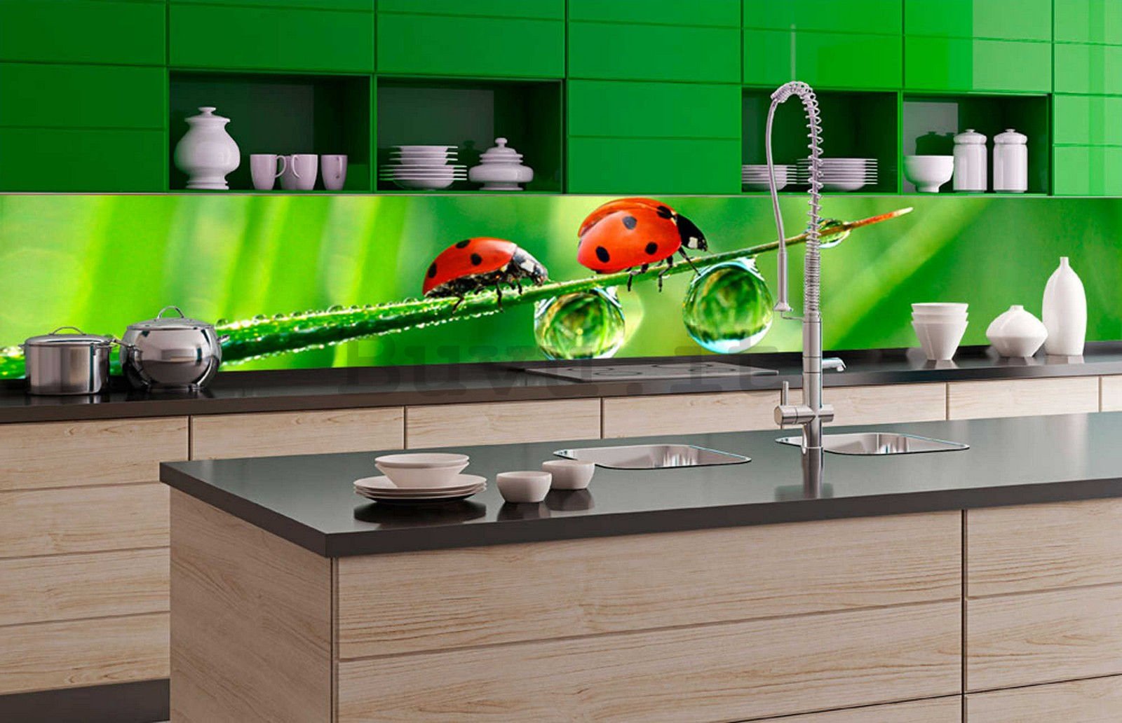 Fotomurale lavabile autoadesiva per cucina - Coccinelle, 350x60 cm