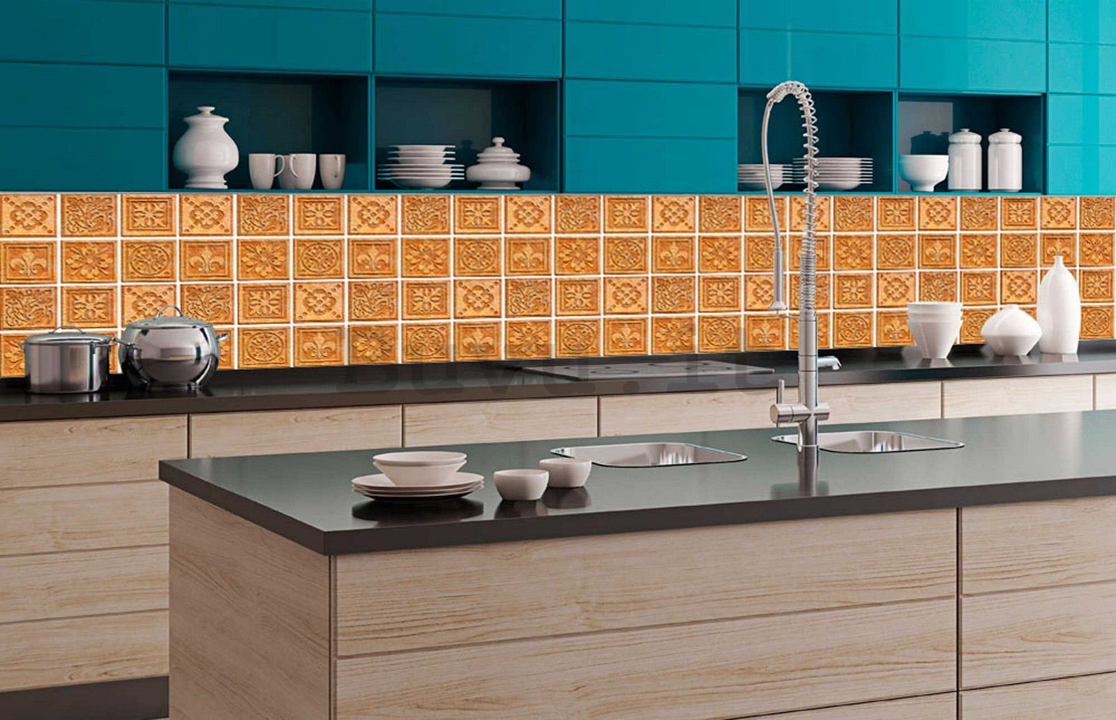 Carta da parati lavabile autoadesiva per cucina - Piastrelle di granito, 350x60 cm