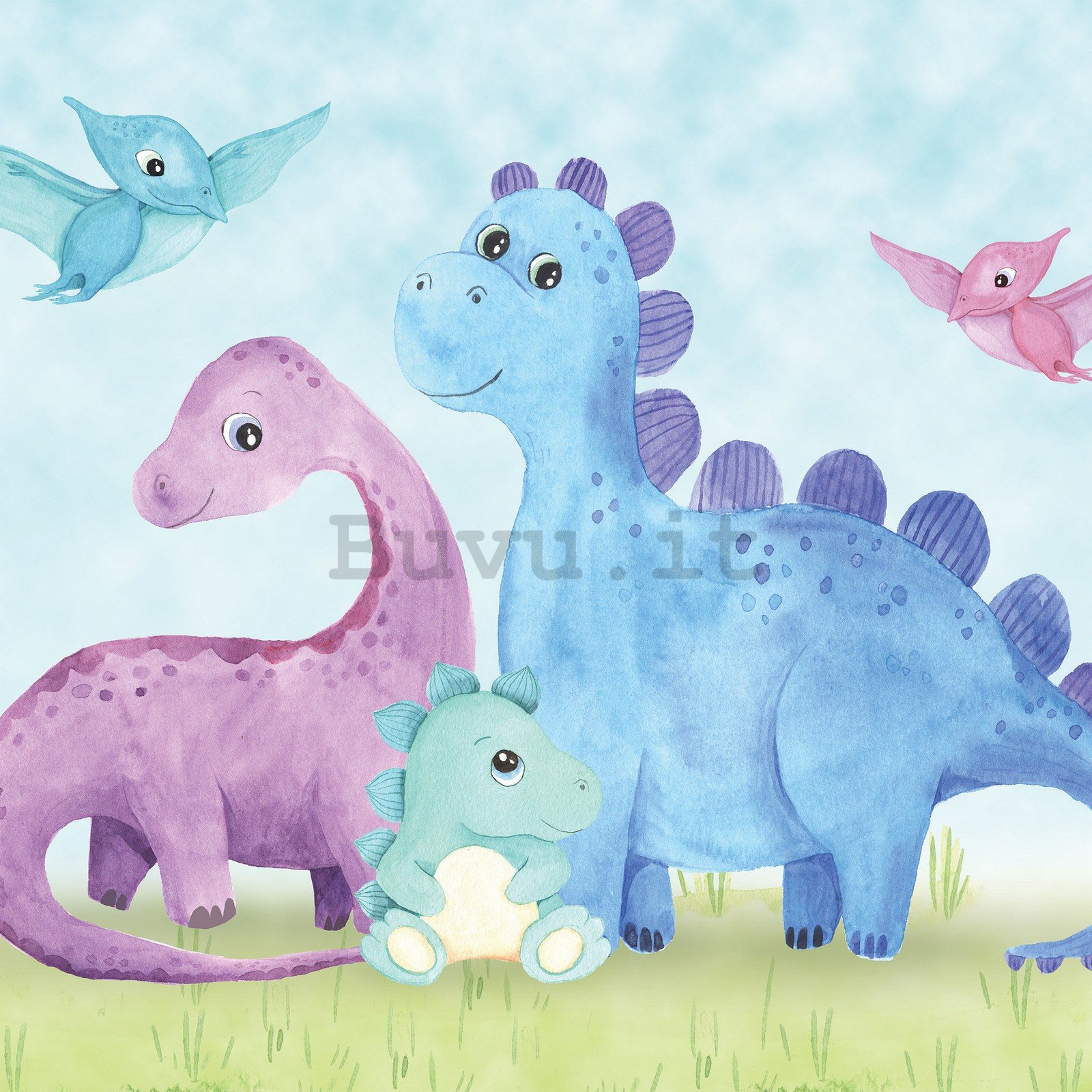 Fotomurale in TNT: Carta da parati per bambini con dinosauri allegri e colorati - 368x254 cm