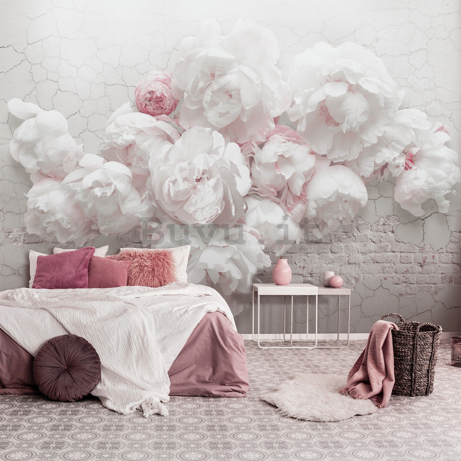 Fotomurale in TNT: Rose bianche sulla parete - 254x184 cm