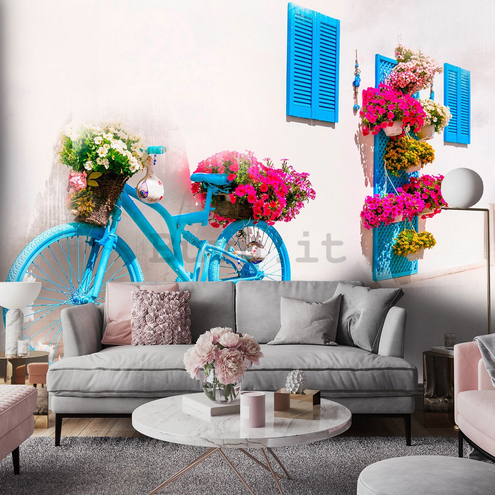 Fotomurale in TNT: Bicicletta e fiori greci - 254x184 cm