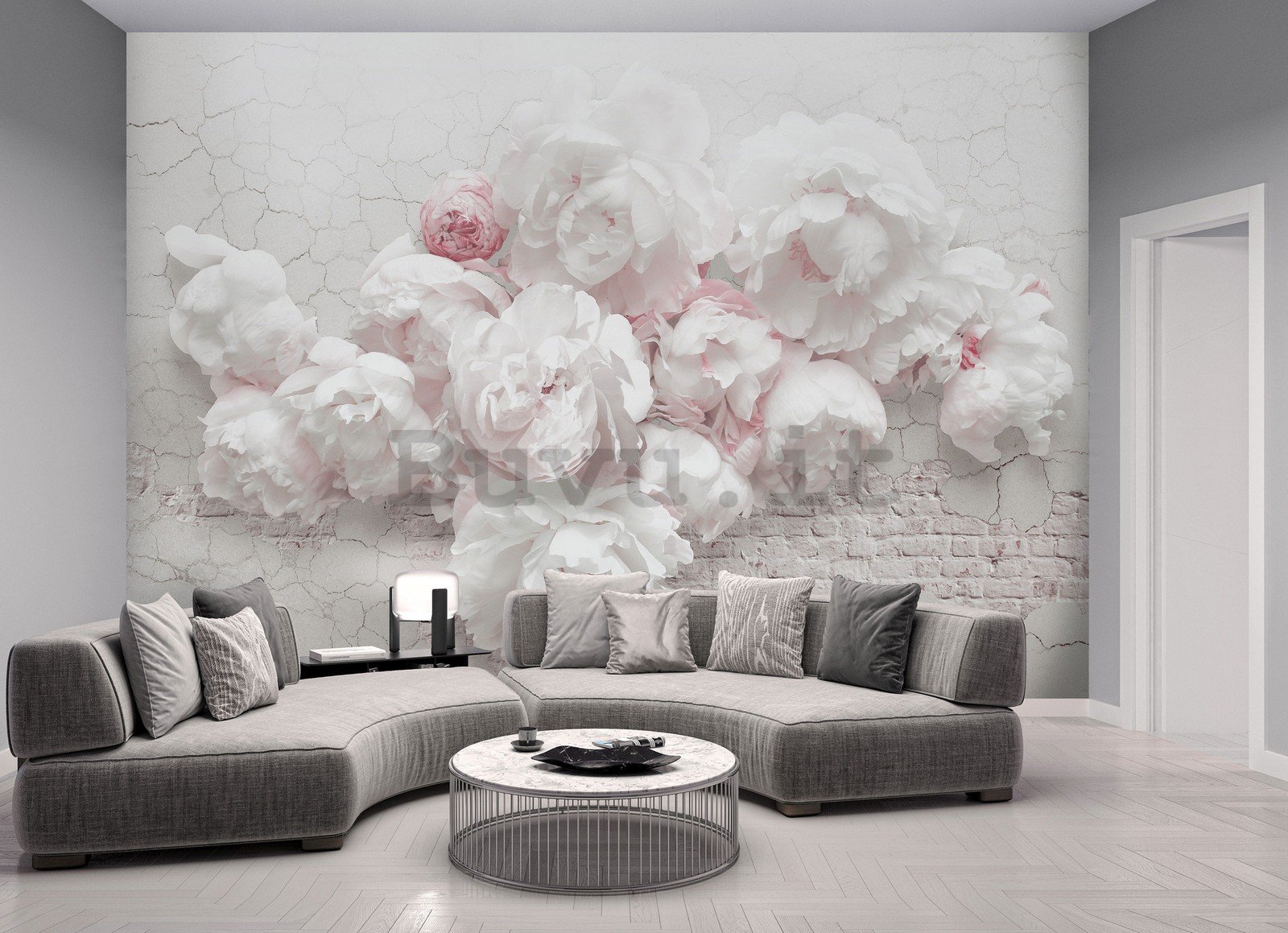 Fotomurale in TNT: Rose bianche sulla parete - 368x254 cm
