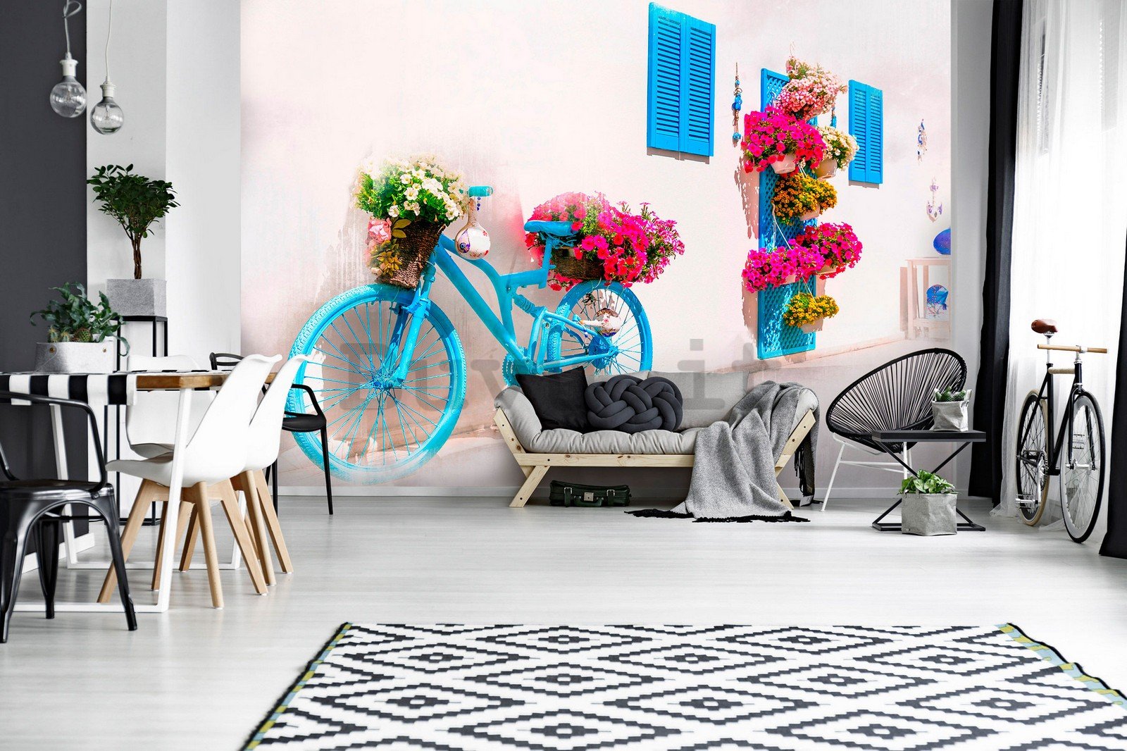 Fotomurale in TNT: Bicicletta e fiori greci - 368x254 cm