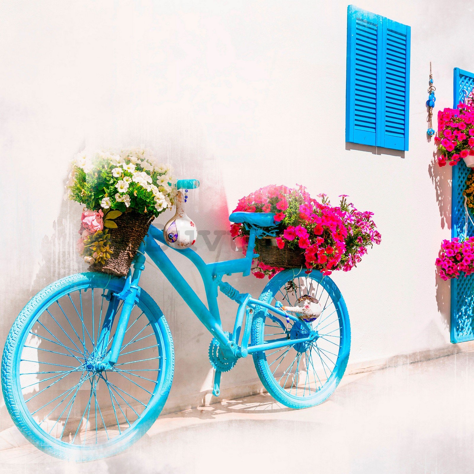 Fotomurale in TNT: Bicicletta e fiori greci - 152,5x104 cm