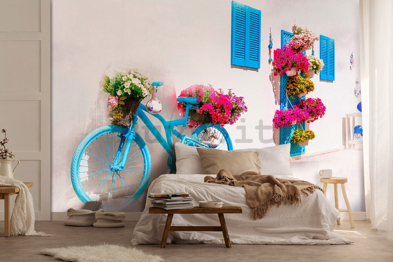 Fotomurale in TNT: Bicicletta e fiori greci - 152,5x104 cm