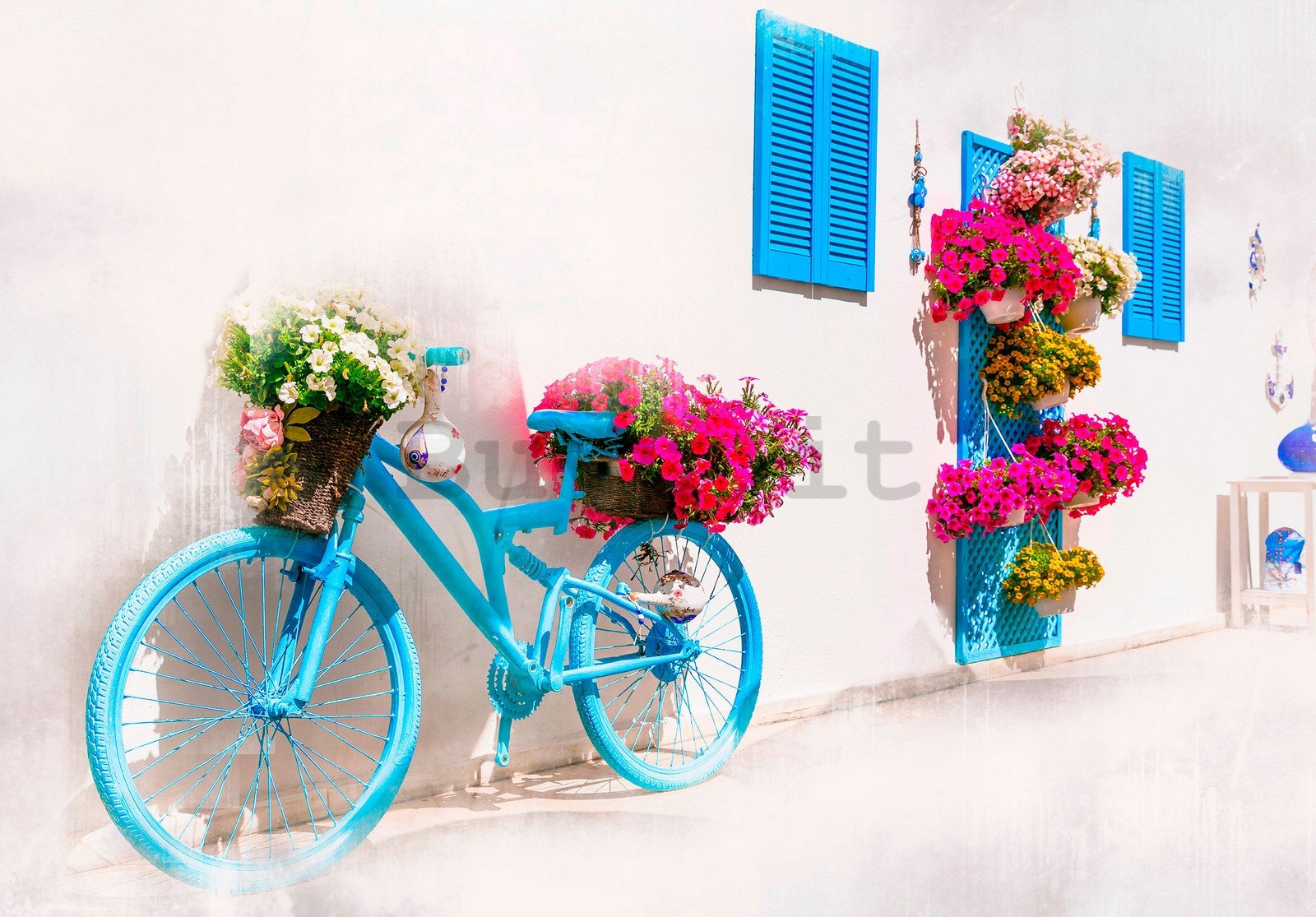 Fotomurale in TNT: Bicicletta e fiori greci - 416x254 cm