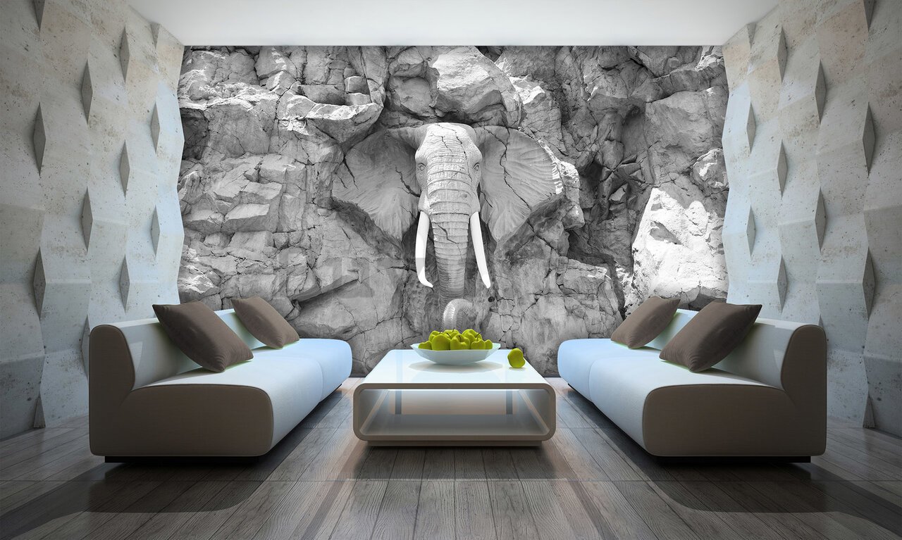 Fotomurale: Elefante d'argilla (bianco e nero) - 368x254cm