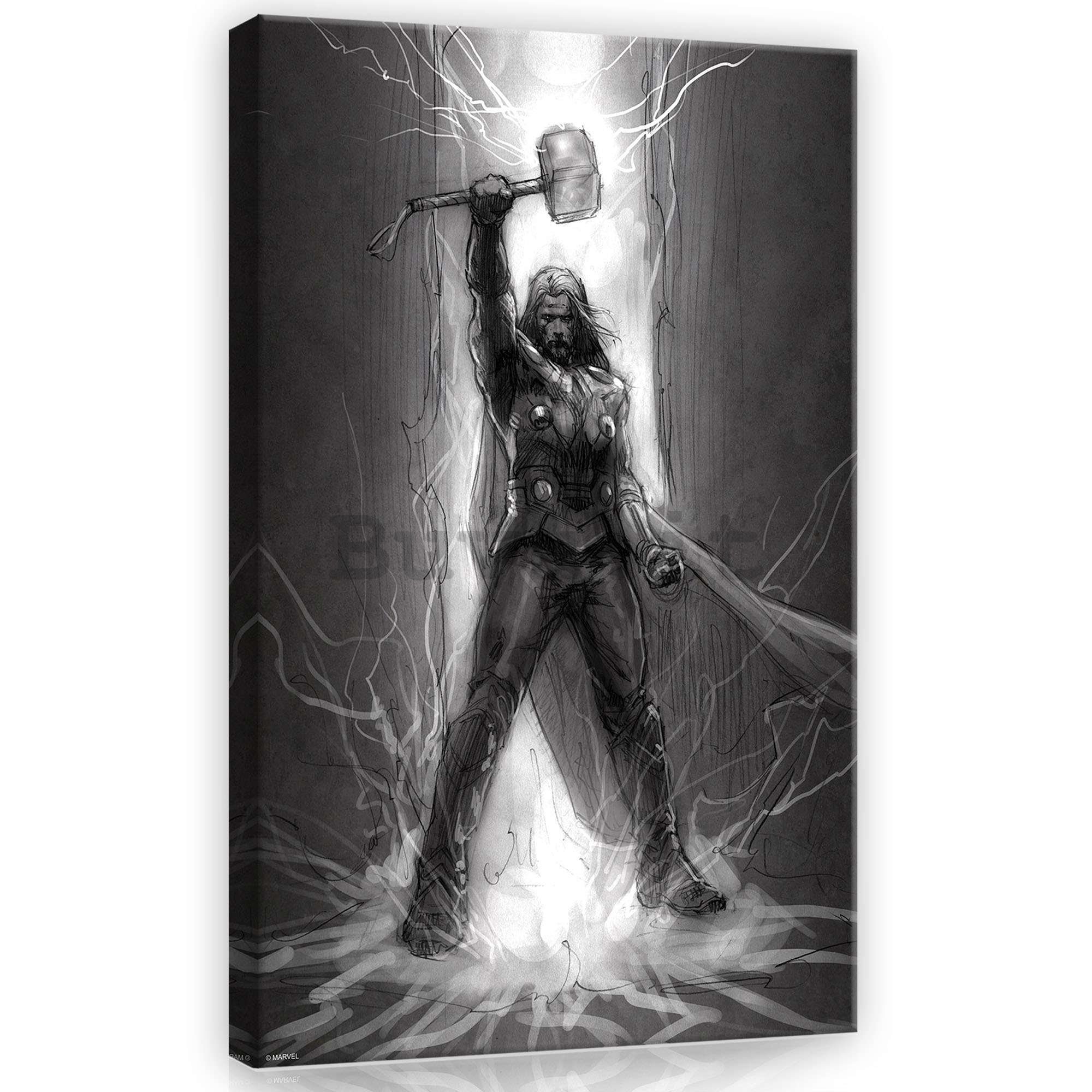 Quadro su tela: Thor (bianco e nero) - 60x40 cm