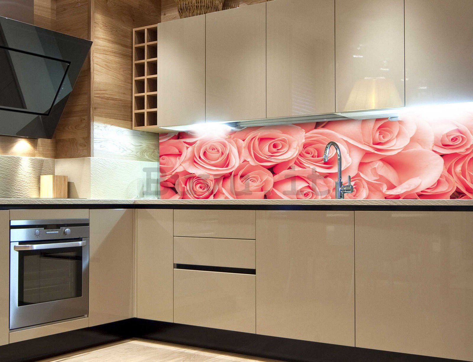 Carta da parati lavabile autoadesiva per cucina - Rose rosa, 180x60 cm